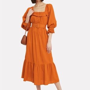 NICHOLAS Prairie Peasant Dress Orange Boho Small